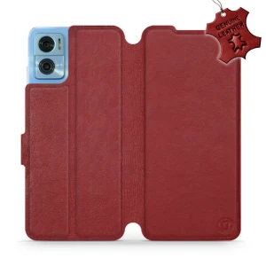Etui z naturalnej skóry do Motorola Moto E22, Mobiwear Leather, ciemno-czerwone