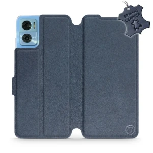Etui z naturalnej skóry do Motorola Moto E22, Mobiwear Leather, granatowe