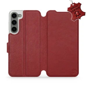 Etui z naturalnej skóry do Galaxy S23 Plus, Mobiwear Leather, ciemno-czerwone