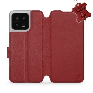 Etui z naturalnej skóry do Xiaomi 13, Mobiwear Leather, ciemno-czerwone