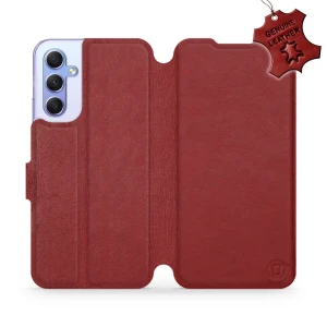 Etui z naturalnej skóry do Galaxy A34 5G, Mobiwear Leather, ciemno-czerwone
