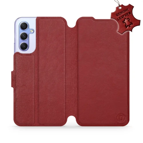 Etui z naturalnej skóry do Galaxy A34 5G, Mobiwear Leather, ciemno-czerwone