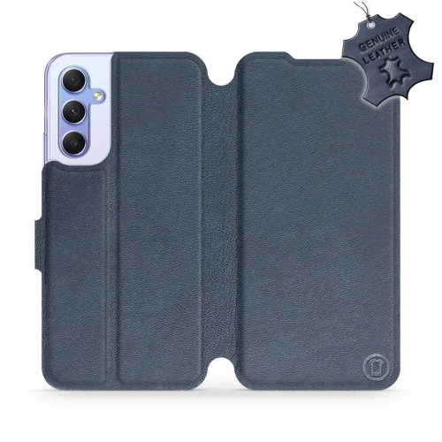 Etui z naturalnej skóry do Galaxy A34 5G, Mobiwear Leather, granatowe
