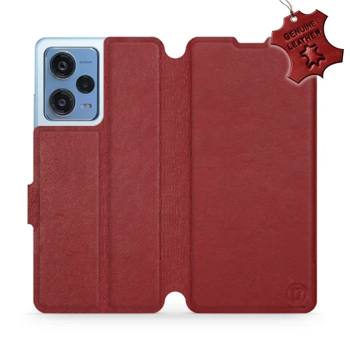 Etui z naturalnej skóry do Xiaomi Redmi Note 12 Pro+ 5G, Mobiwear Leather, ciemno-czerwone