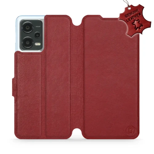 Etui z naturalnej skóry do Xiaomi Poco X5, Mobiwear Leather, ciemno-czerwone