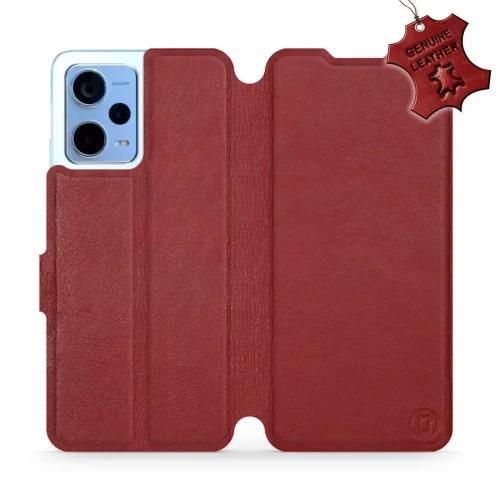 Etui z naturalnej skóry do Xiaomi Redmi Note 12 5G, Mobiwear Leather, ciemno-czerwone