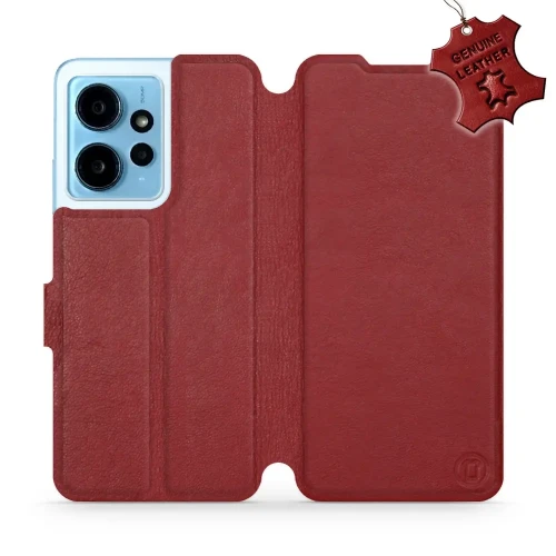 Etui z naturalnej skóry do Xiaomi Redmi Note 12 4G, Mobiwear Leather, ciemno-czerwone