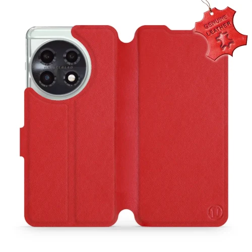 Etui z naturalnej skóry do OnePlus 11 5G, Mobiwear Leather, czerwone