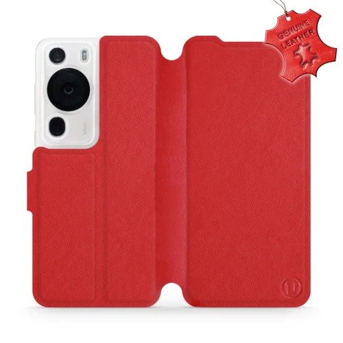Etui z naturalnej skóry do Huawei P60 Pro, Mobiwear Leather, czerwone