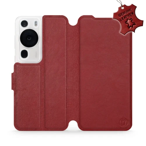 Etui z naturalnej skóry do Huawei P60 Pro, Mobiwear Leather, ciemno-czerwone