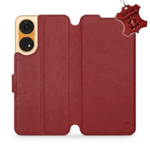 Etui z naturalnej skóry do Oppo Reno8T 5G, Mobiwear Leather, ciemno-czerwone