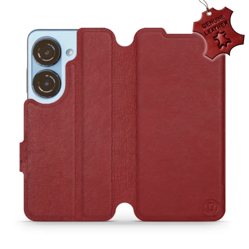 Etui z naturalnej skóry do Asus Zenfone 10, Mobiwear Leather, ciemno-czerwone
