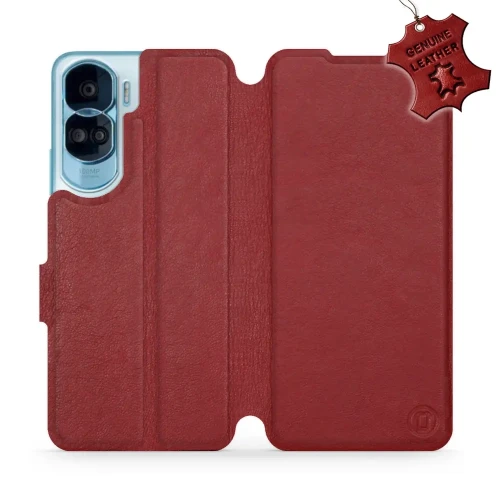 Etui z naturalnej skóry do Honor 90 Lite, Mobiwear Leather, ciemno-czerwone