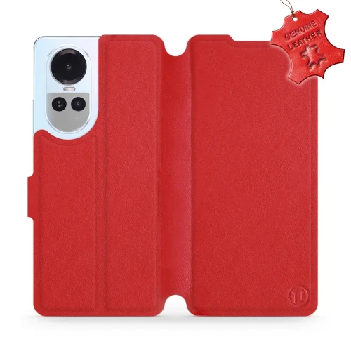 Etui z naturalnej skóry do Oppo Reno10 5G, Mobiwear Leather, czerwone