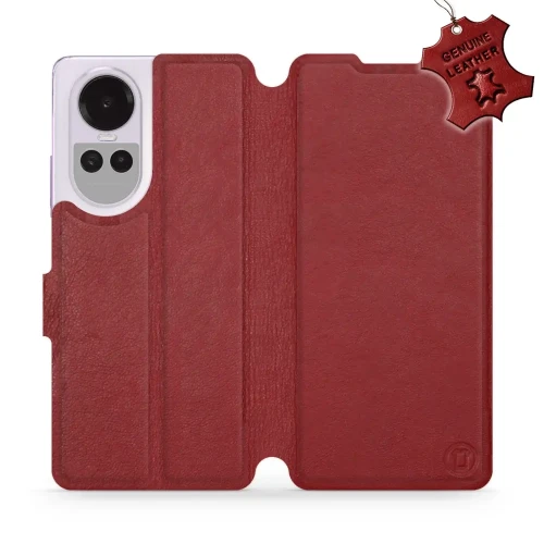Etui z naturalnej skóry do Oppo Reno10 Pro 5G, Mobiwear Leather, ciemno-czerwone