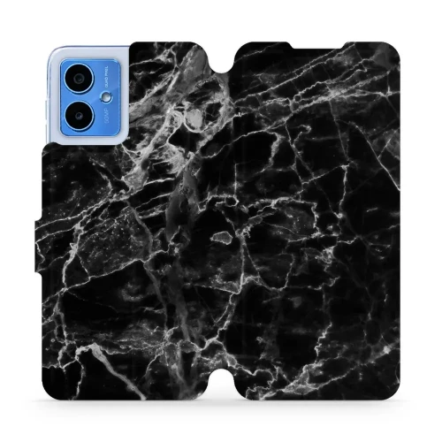 Etui z klapką do Motorola Moto G14, Mobiwear Book, czarny marmur
