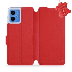 Etui z naturalnej skóry do Motorola Moto G14, Mobiwear Leather, czerwone