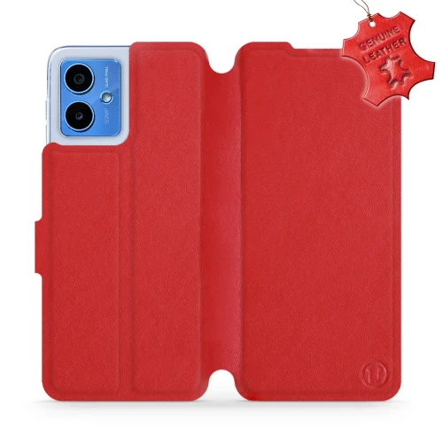 Etui z naturalnej skóry do Motorola Moto G14, Mobiwear Leather, czerwone
