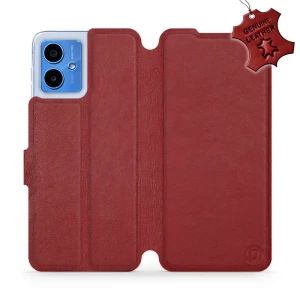 Etui z naturalnej skóry do Motorola Moto G14, Mobiwear Leather, ciemno-czerwone