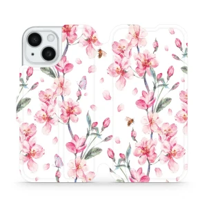 Etui z klapką do iPhone 15, Mobiwear Book, różowa wiosna