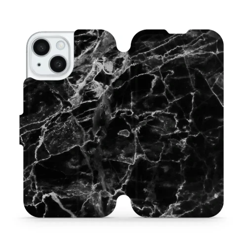 Etui z klapką do iPhone 15, Mobiwear Book, czarny marmur