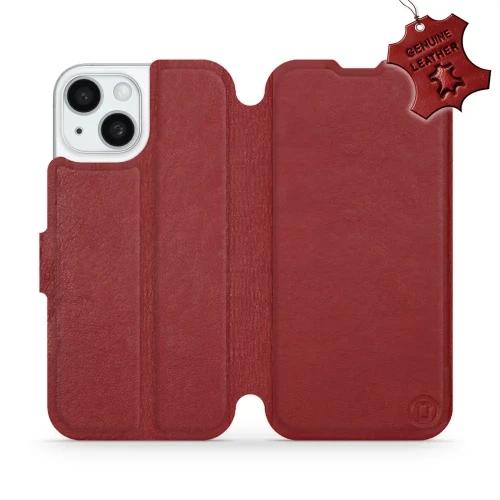 Etui z naturalnej skóry do iPhone 15, Mobiwear Leather, ciemno-czerwone