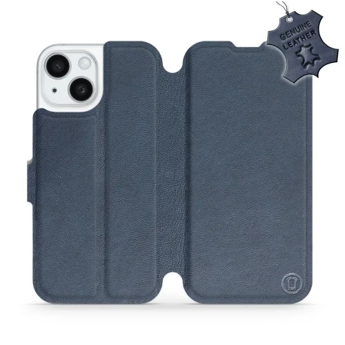 Etui z naturalnej skóry do iPhone 15, Mobiwear Leather, granatowe