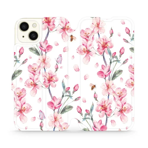 Etui z klapką do iPhone 15 Plus, Mobiwear Book, różowa wiosna