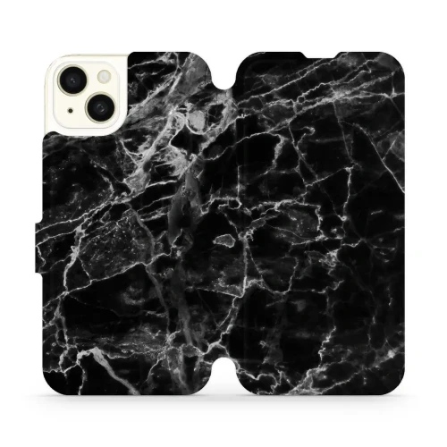 Etui z klapką do iPhone 15 Plus, Mobiwear Book, czarny marmur