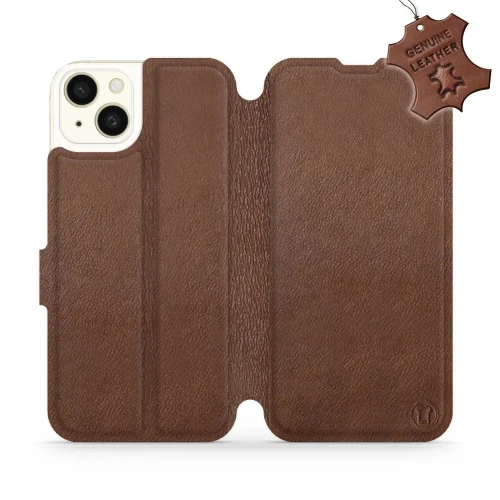 Etui z naturalnej skóry do iPhone 15 Plus, Mobiwear Leather, brązowe