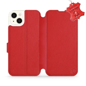 Etui z naturalnej skóry do iPhone 15 Plus, Mobiwear Leather, czerwone