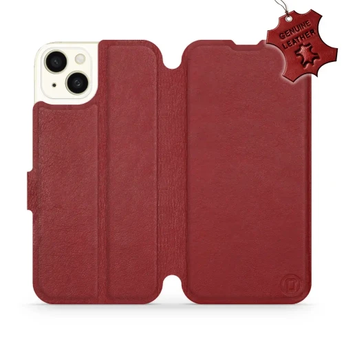 Etui z naturalnej skóry do iPhone 15 Plus, Mobiwear Leather, ciemno-czerwone
