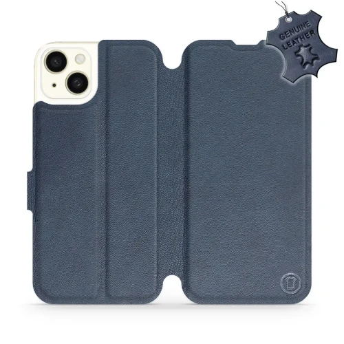 Etui z naturalnej skóry do iPhone 15 Plus, Mobiwear Leather, granatowe