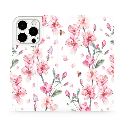Etui z klapką do iPhone 15 Pro, Mobiwear Book, różowa wiosna