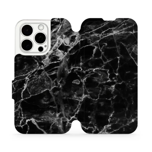 Etui z klapką do iPhone 15 Pro, Mobiwear Book, czarny marmur