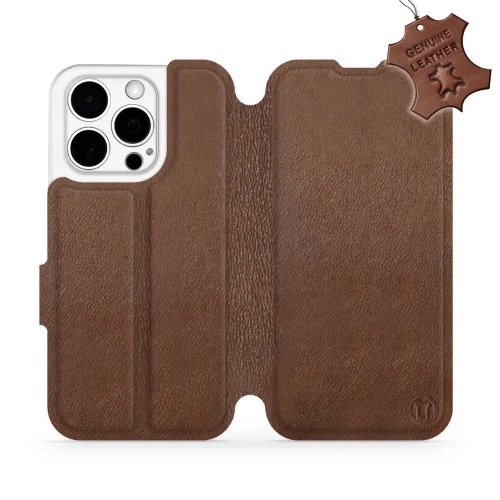 Etui z naturalnej skóry do iPhone 15 Pro, Mobiwear Leather, brązowe