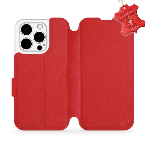 Etui z naturalnej skóry do iPhone 15 Pro, Mobiwear Leather, czerwone