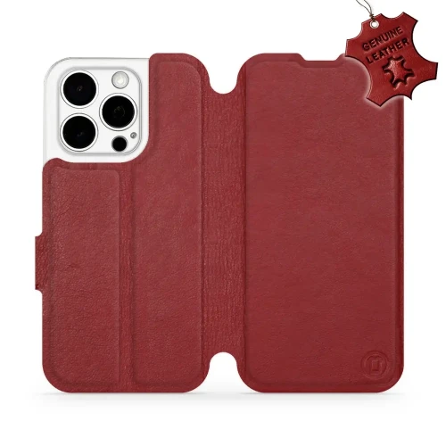 Etui z naturalnej skóry do iPhone 15 Pro, Mobiwear Leather, ciemno-czerwone