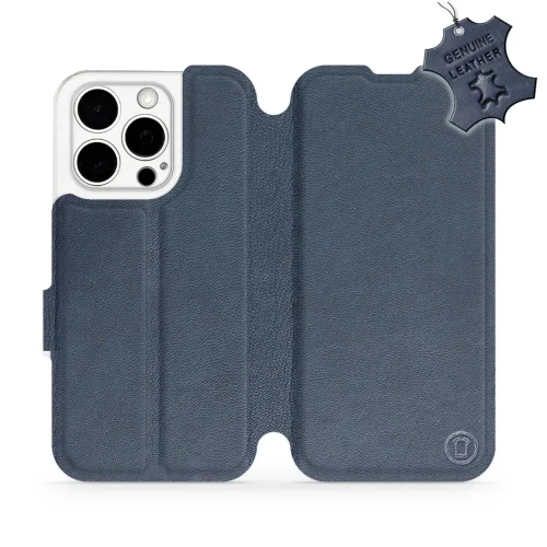 Etui z naturalnej skóry do iPhone 15 Pro, Mobiwear Leather, granatowe