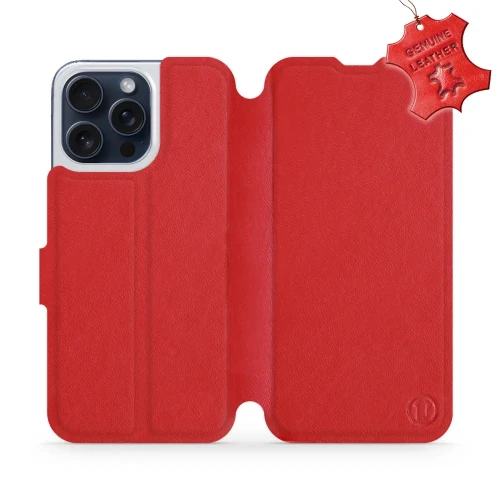 Etui z naturalnej skóry do iPhone 15 Pro Max, Mobiwear Leather, czerwone