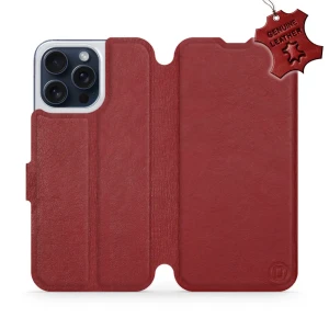 Etui z naturalnej skóry do iPhone 15 Pro Max, Mobiwear Leather, ciemno-czerwone