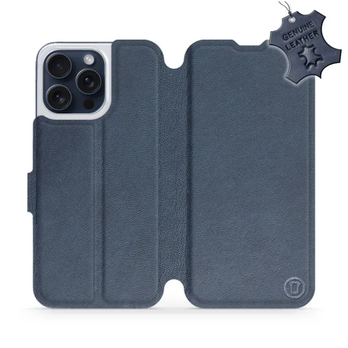 Etui z naturalnej skóry do iPhone 15 Pro Max, Mobiwear Leather, granatowe