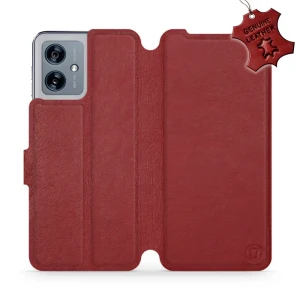 Etui z naturalnej skóry do Motorola Moto G54 5G, Mobiwear Leather, ciemno-czerwone