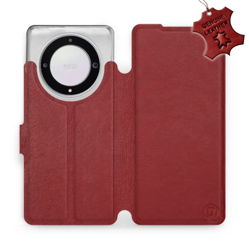 Etui z naturalnej skóry do Honor Magic5 Lite, Mobiwear Leather, ciemno-czerwone