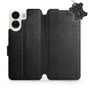 Etui z naturalnej skóry do Xiaomi Redmi 13C 5G, Mobiwear Leather, czarne