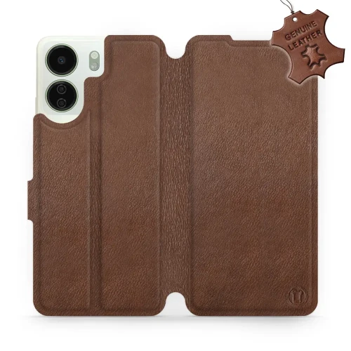 Etui z naturalnej skóry do Xiaomi Redmi 13C 5G, Mobiwear Leather, brązowe