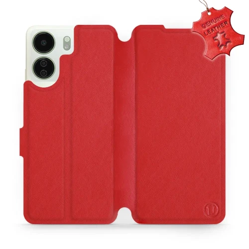 Etui z naturalnej skóry do Xiaomi Redmi 13C 5G, Mobiwear Leather, czerwone