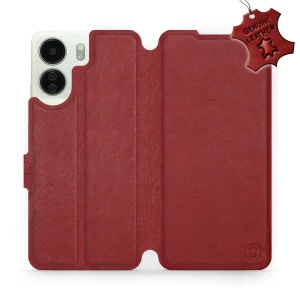 Etui z naturalnej skóry do Xiaomi Redmi 13C 5G, Mobiwear Leather, ciemno-czerwone