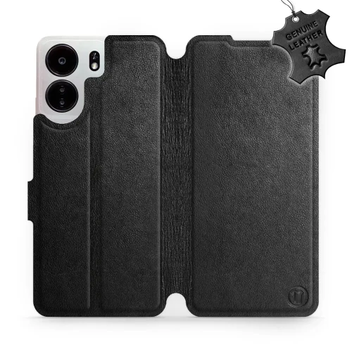 Etui z naturalnej skóry do Xiaomi Poco C65, Mobiwear Leather, czarne