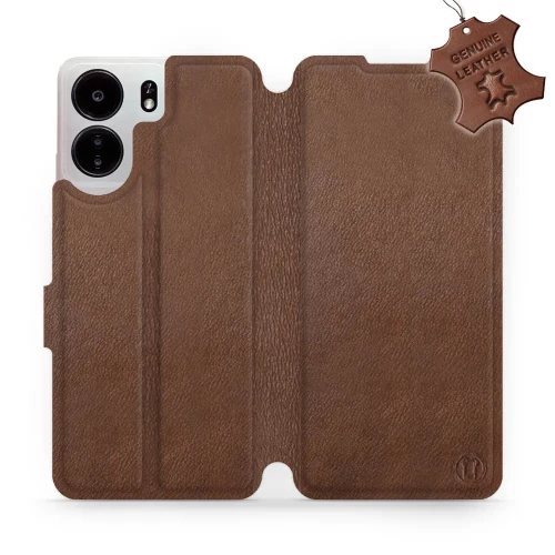 Etui z naturalnej skóry do Xiaomi Poco C65, Mobiwear Leather, brązowe